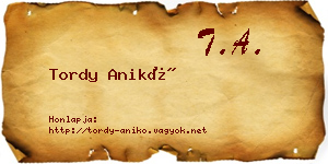 Tordy Anikó névjegykártya